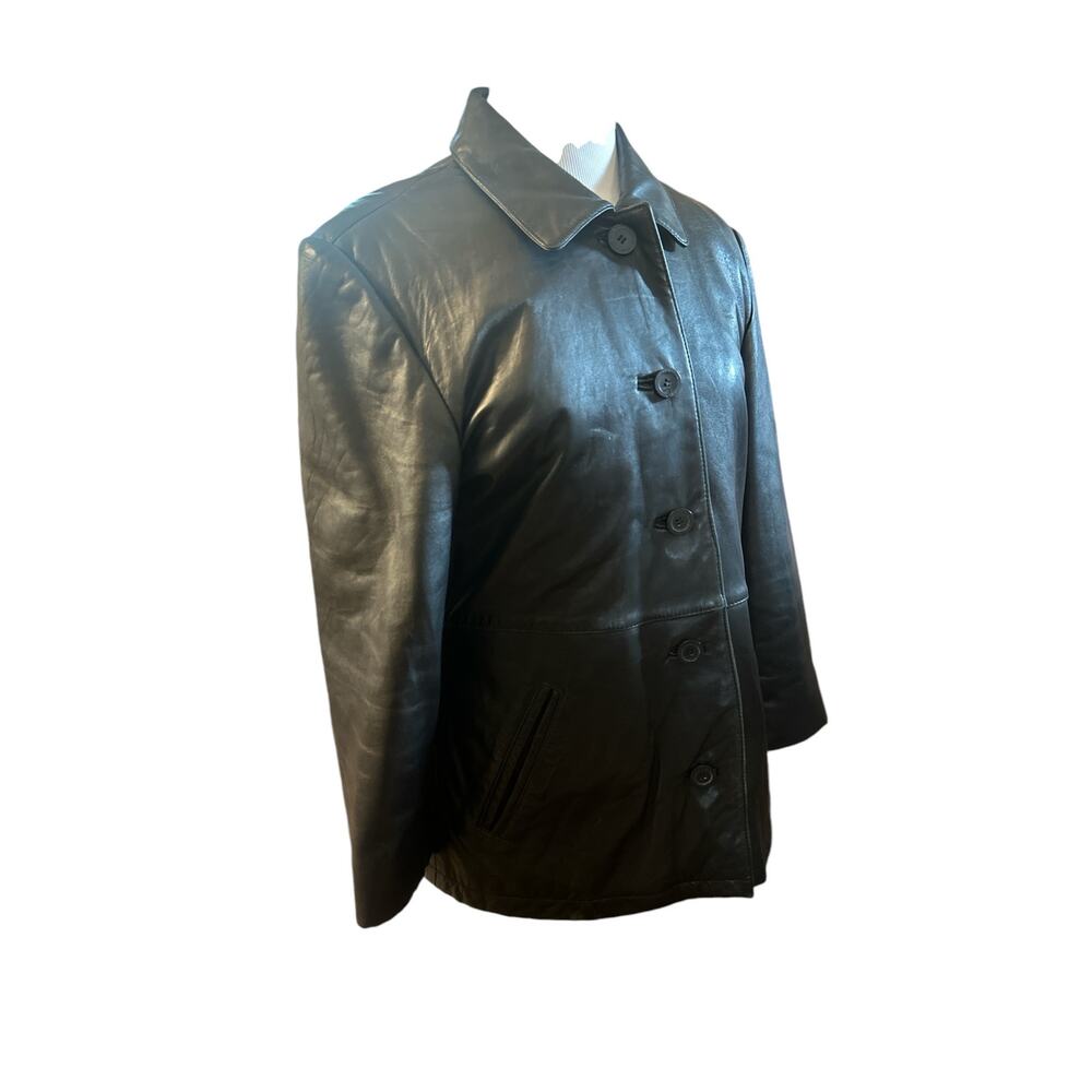 Women L Adler Collection Black Genuine Leather 5-Button Blazer Jacket Coat